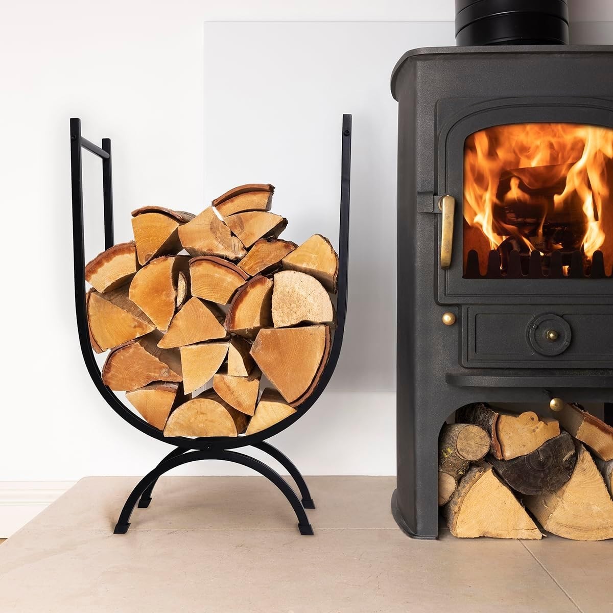 Large Black Iron Log Holder for Firewood | Indoor Freestanding Basket - Kwikley