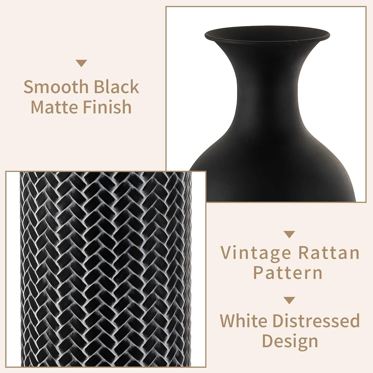 Large Black Metal Floor Vase Set 3pc Tall Standing Vases Living Room Decor - Kwikley