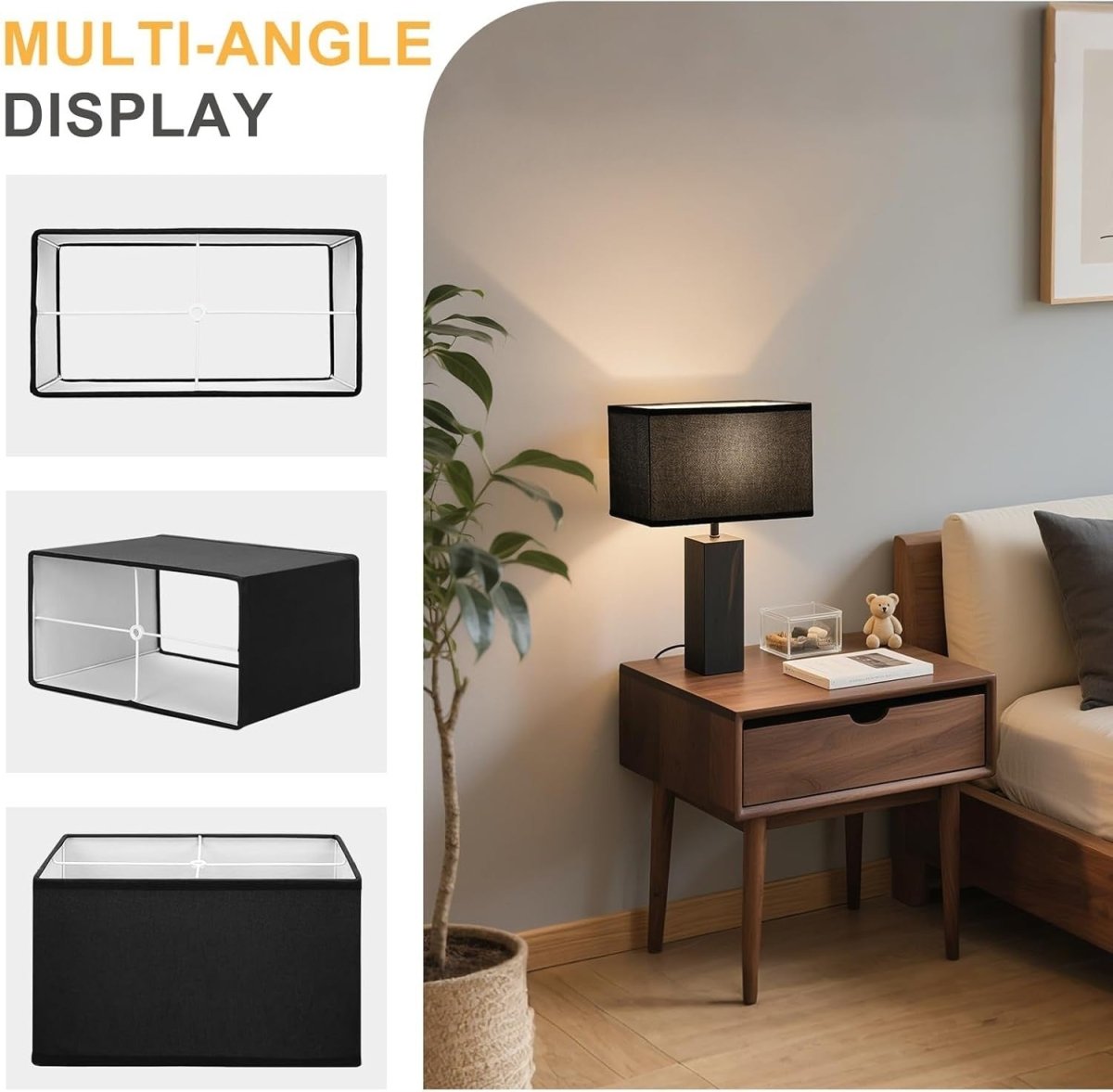 Large Black Rectangle Lamp Shades Set of 2 Linen Spider Fit 16x8x10 - Kwikley
