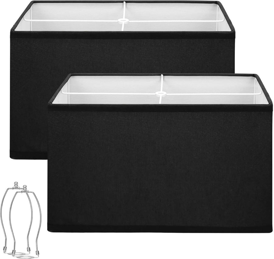Large Black Rectangle Lamp Shades Set of 2 Linen Spider Fit 16x8x10 - Kwikley