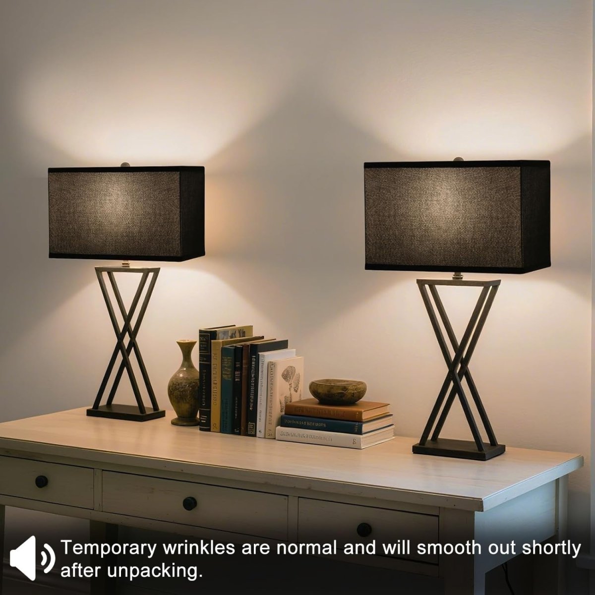 Large Black Rectangle Lamp Shades Set of 2 Linen Spider Fit 16x8x10 - Kwikley