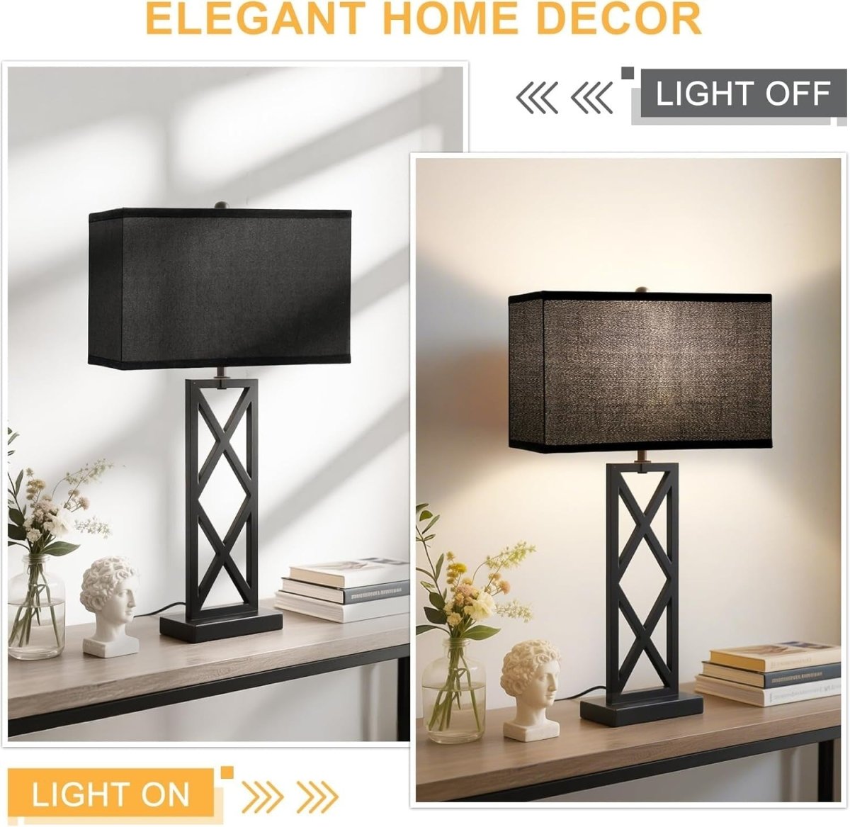 Large Black Rectangle Lamp Shades Set of 2 Linen Spider Fit 16x8x10 - Kwikley