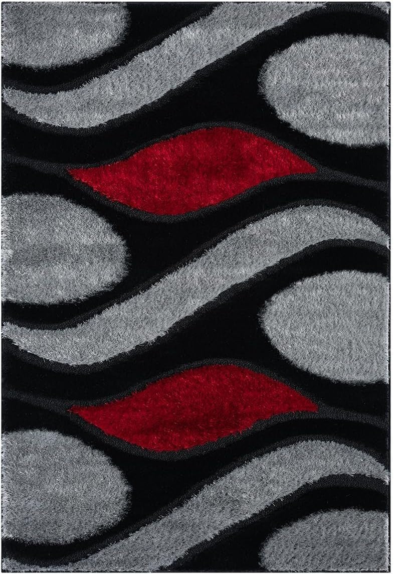 Large Black Red Shaggy Area Rug 120x170cm Washable Non Slip Soft Carpet - Kwikley