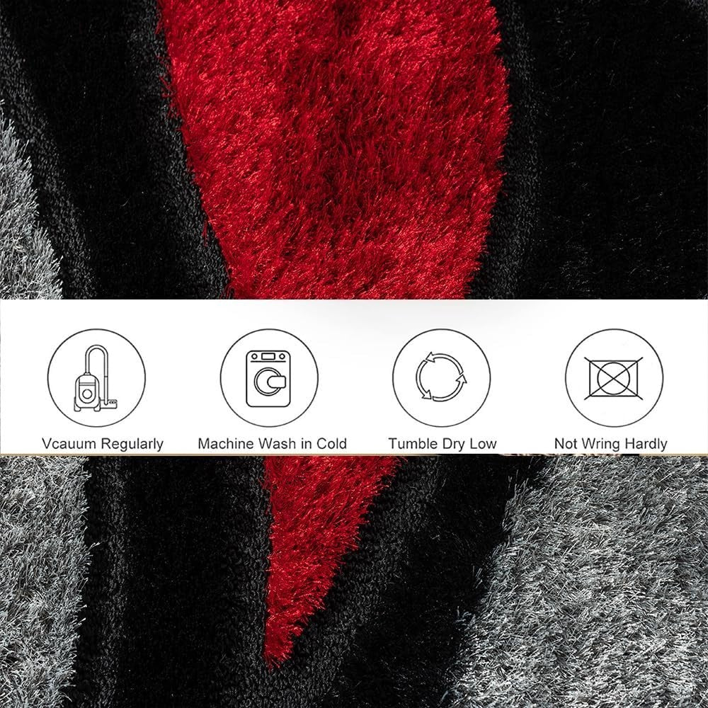 Large Black Red Shaggy Area Rug 160x230cm Washable Non Slip Floor Carpet - Kwikley
