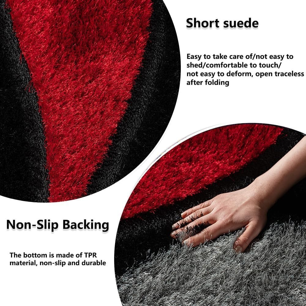 Large Black Red Shaggy Area Rug 160x230cm Washable Non Slip Floor Carpet - Kwikley