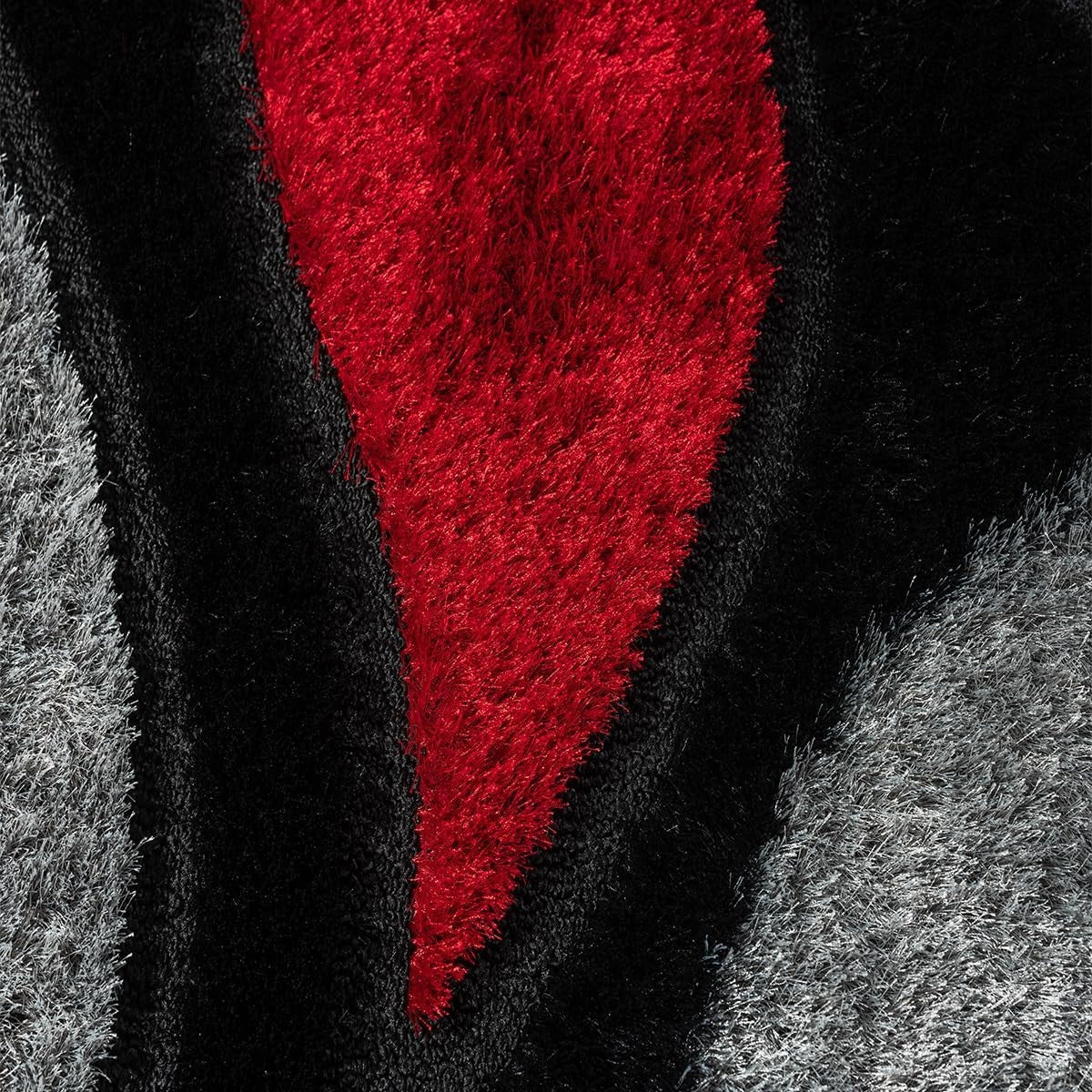 Large Black Red Shaggy Area Rug 160x230cm Washable Non Slip Floor Carpet - Kwikley