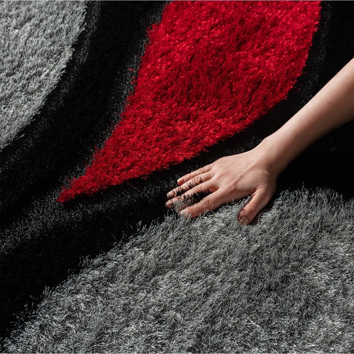 Large Black Red Shaggy Area Rug 160x230cm Washable Non Slip Floor Carpet - Kwikley
