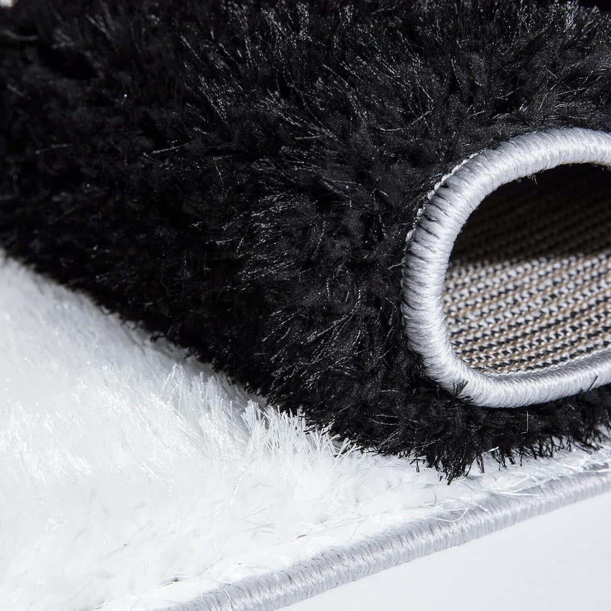 Large Black White Geometric Shaggy Rug 160x230cm Soft Non Shed Area Carpet - Kwikley