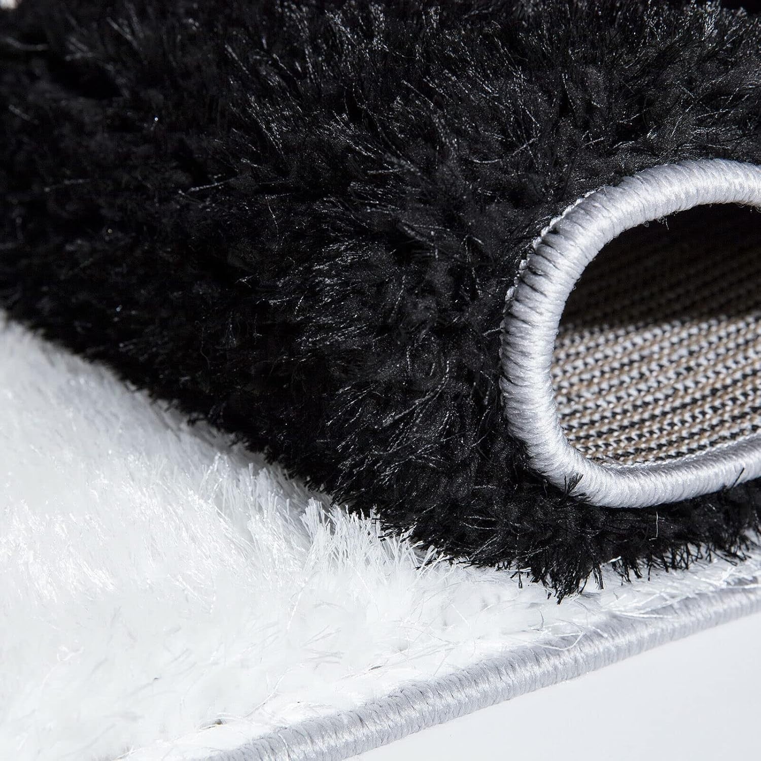 Large Black White Geometric Shaggy Rug 160x230cm Soft Non Shed Area Carpet - Kwikley
