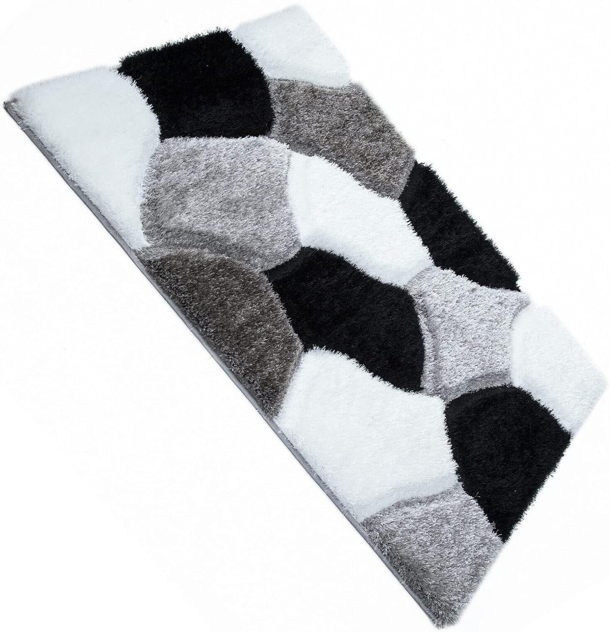 Large Black White Geometric Shaggy Rug 160x230cm Soft Non Shed Area Carpet - Kwikley