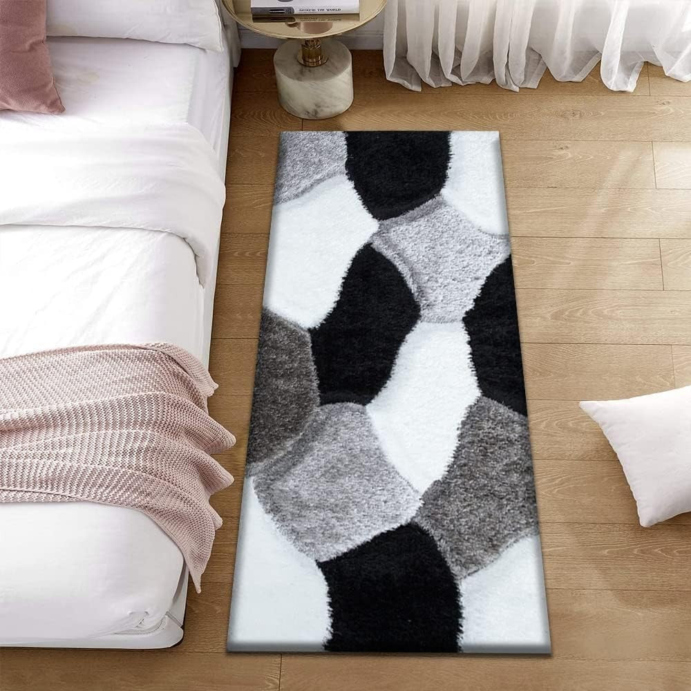 Large Black White Geometric Shaggy Rug 160x230cm Soft Non Shed Area Carpet - Kwikley