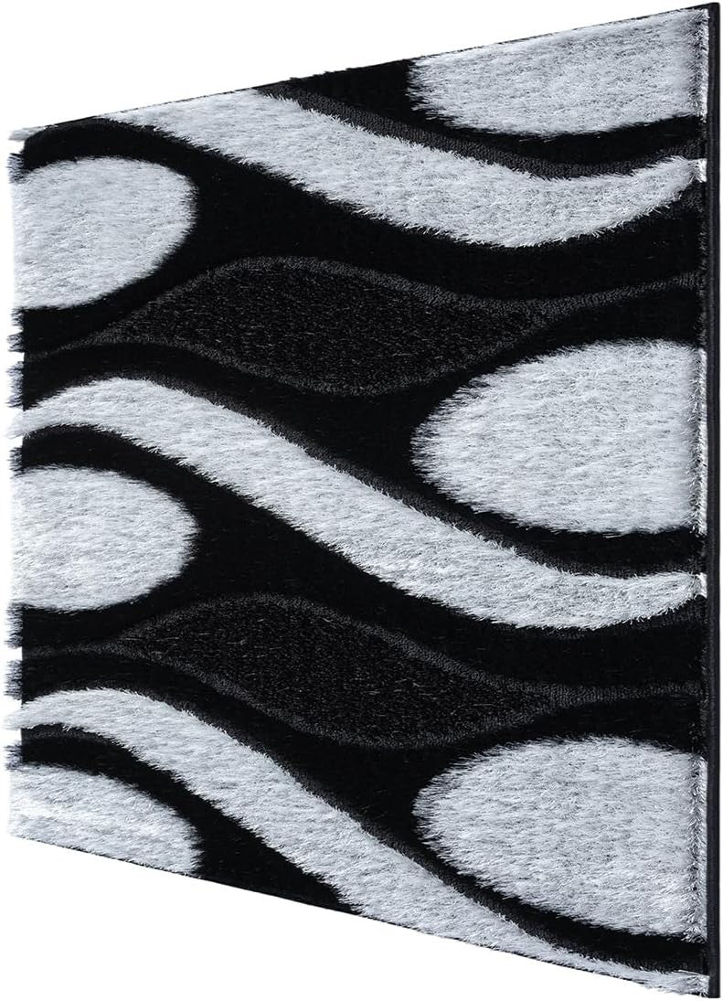 Large Black White Shaggy Area Rug 120x170cm Washable Non Slip Floor Carpet - Kwikley