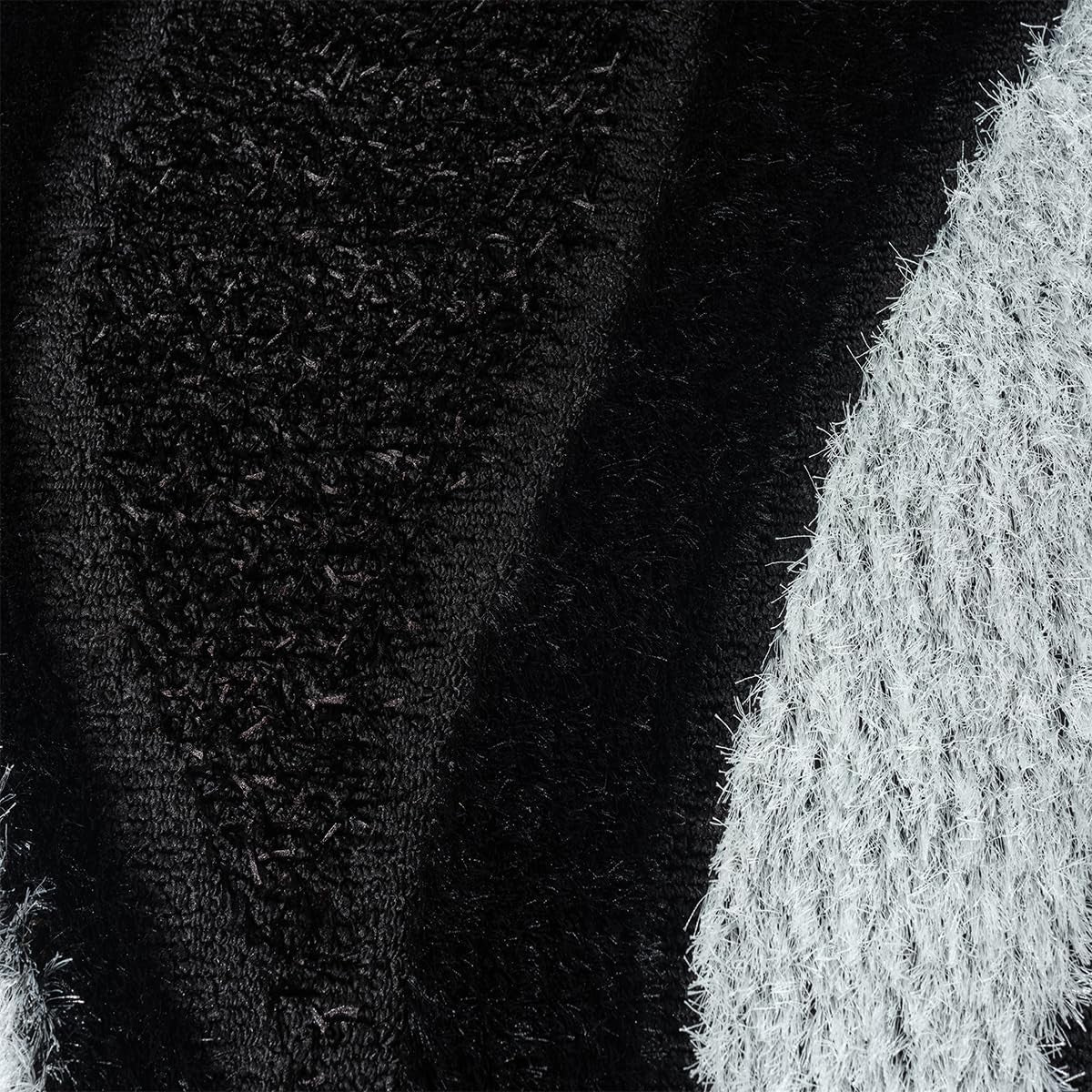 Large Black White Shaggy Area Rug 120x170cm Washable Non Slip Floor Carpet - Kwikley