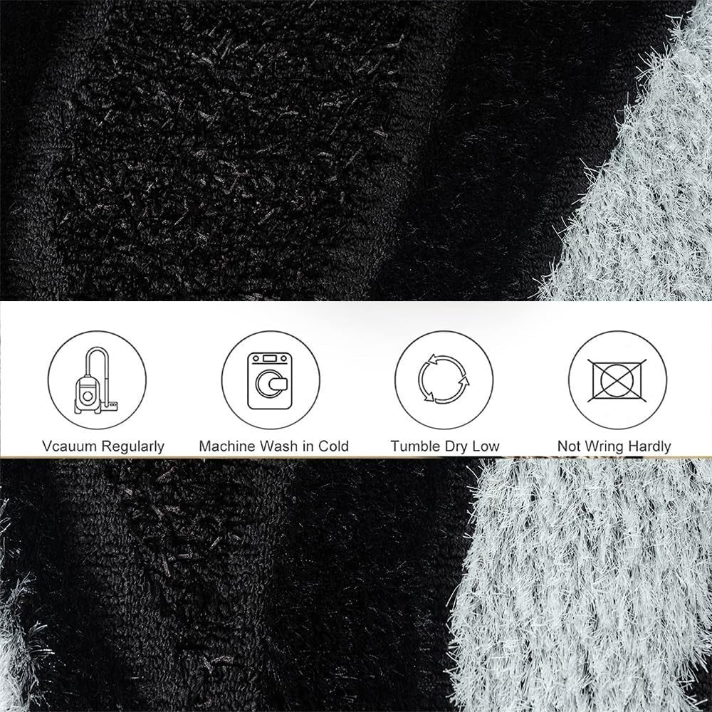 Large Black White Shaggy Area Rug 120x170cm Washable Non Slip Floor Carpet - Kwikley