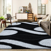 Large Black White Shaggy Area Rug 120x170cm Washable Non Slip Floor Carpet - Kwikley