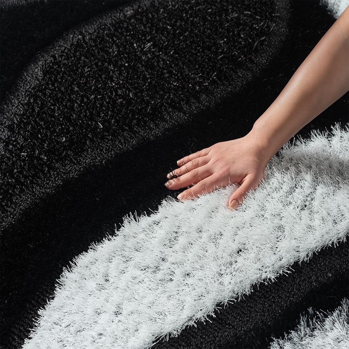 Large Black White Shaggy Area Rug 120x170cm Washable Non Slip Floor Carpet - Kwikley
