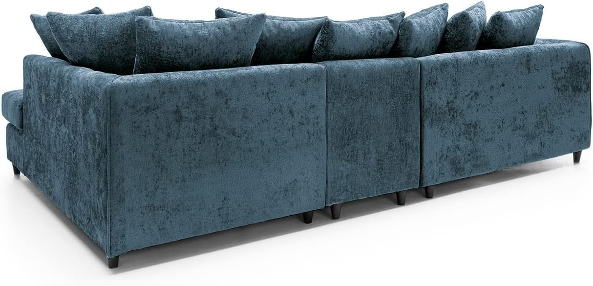 Large Blue Chenille Corner Sofa – Right Hand L - Shaped Couch – 5 Seater - Kwikley