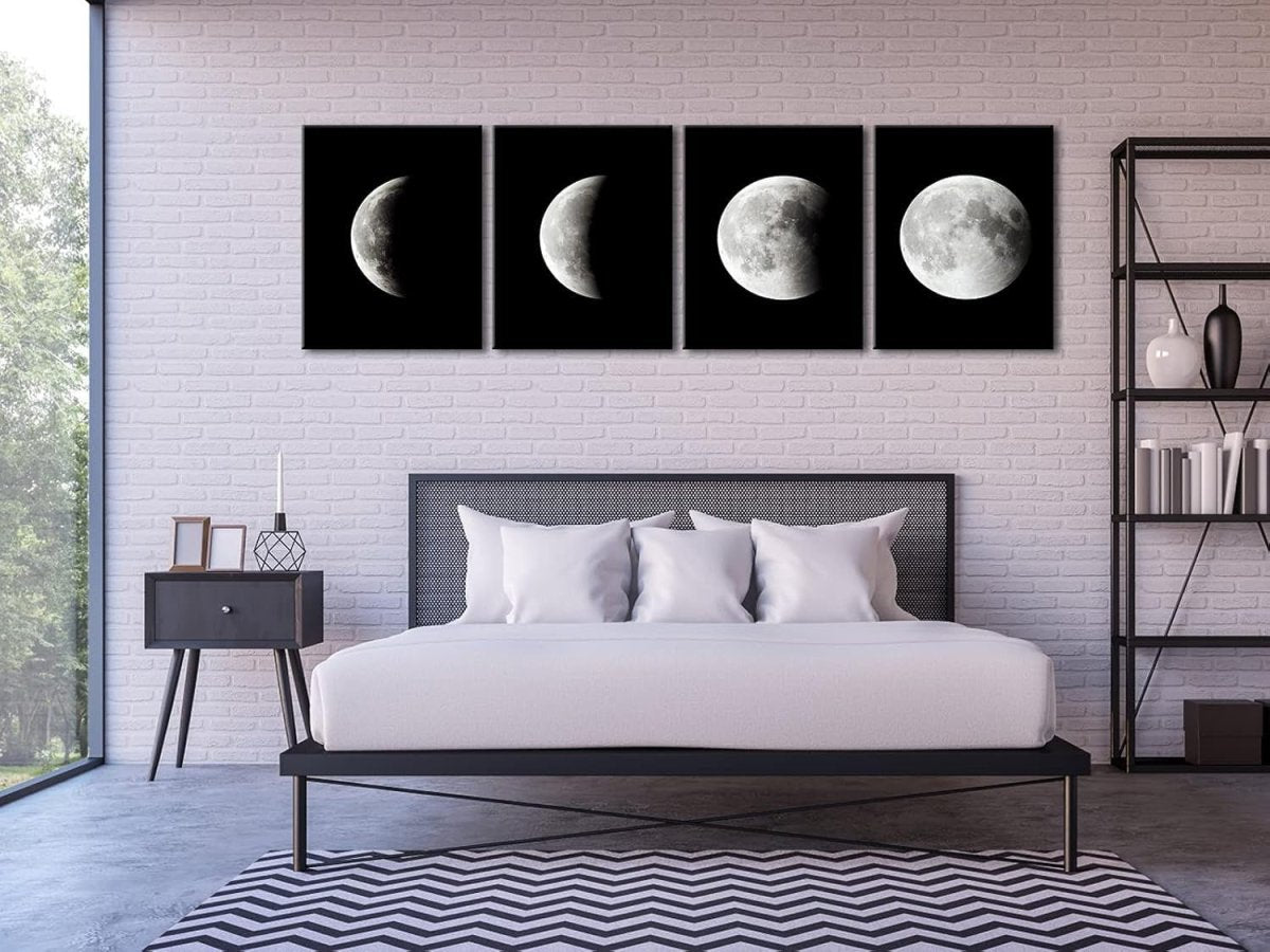 Large Blue Moon Canvas Wall Art – Modern Abstract Space Framed Print - Kwikley