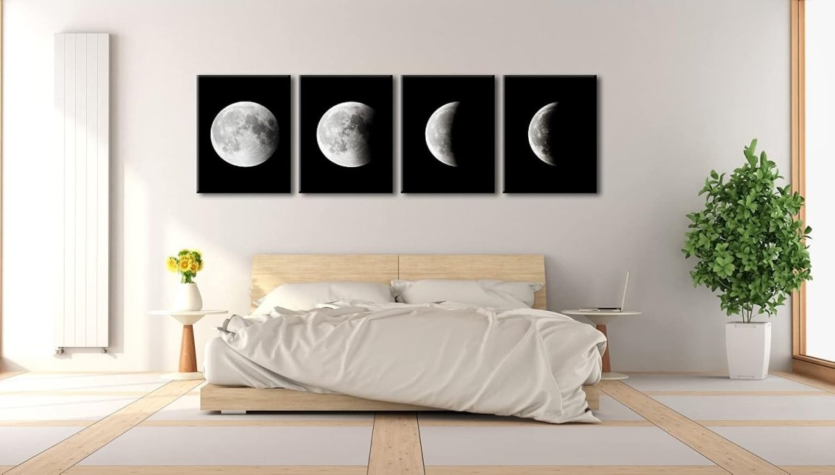 Large Blue Moon Canvas Wall Art – Modern Abstract Space Framed Print - Kwikley