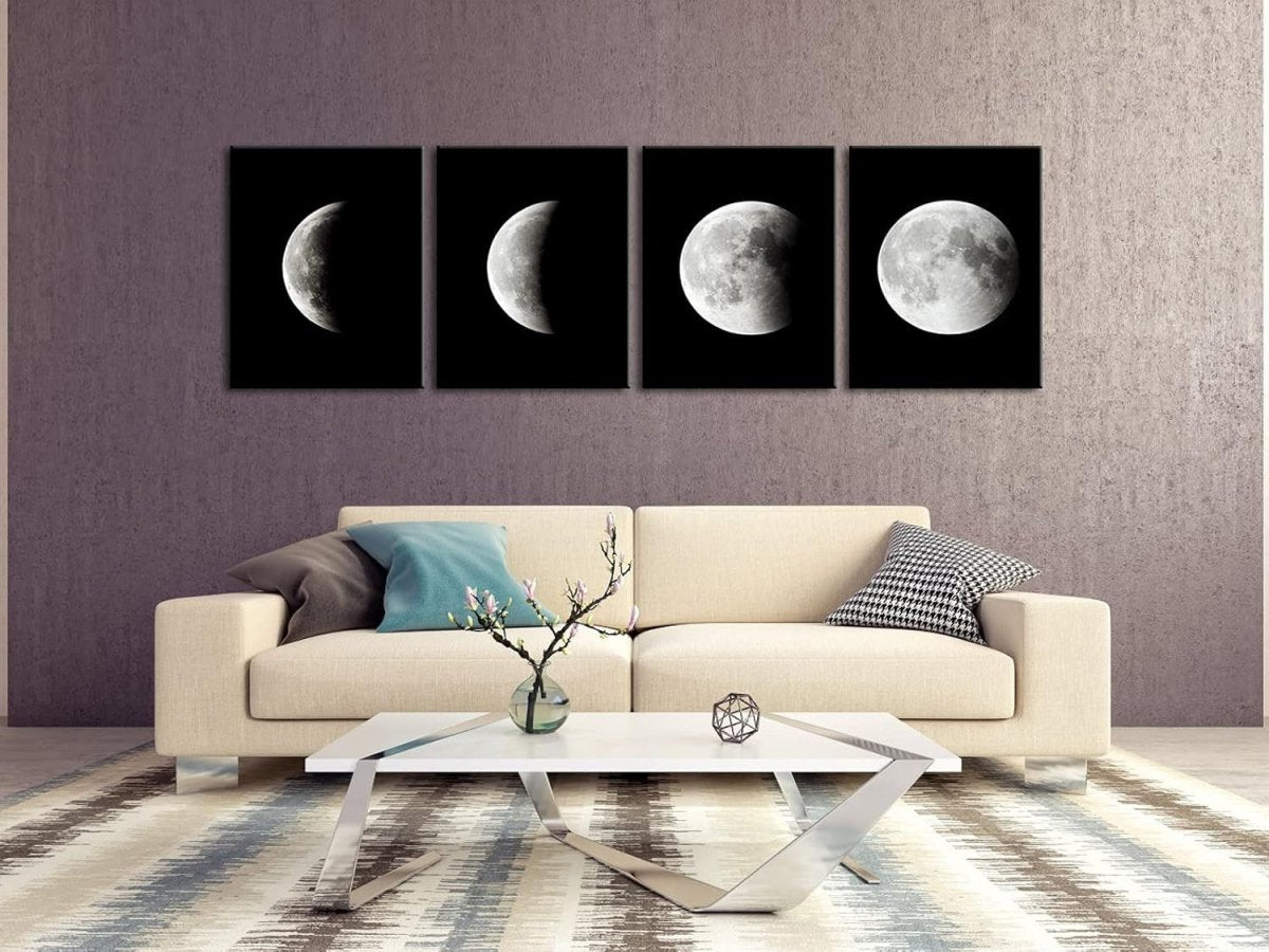 Large Blue Moon Canvas Wall Art – Modern Abstract Space Framed Print - Kwikley
