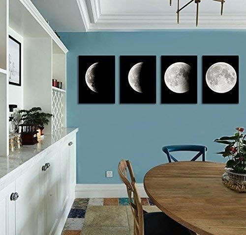 Large Blue Moon Canvas Wall Art – Modern Abstract Space Framed Print - Kwikley