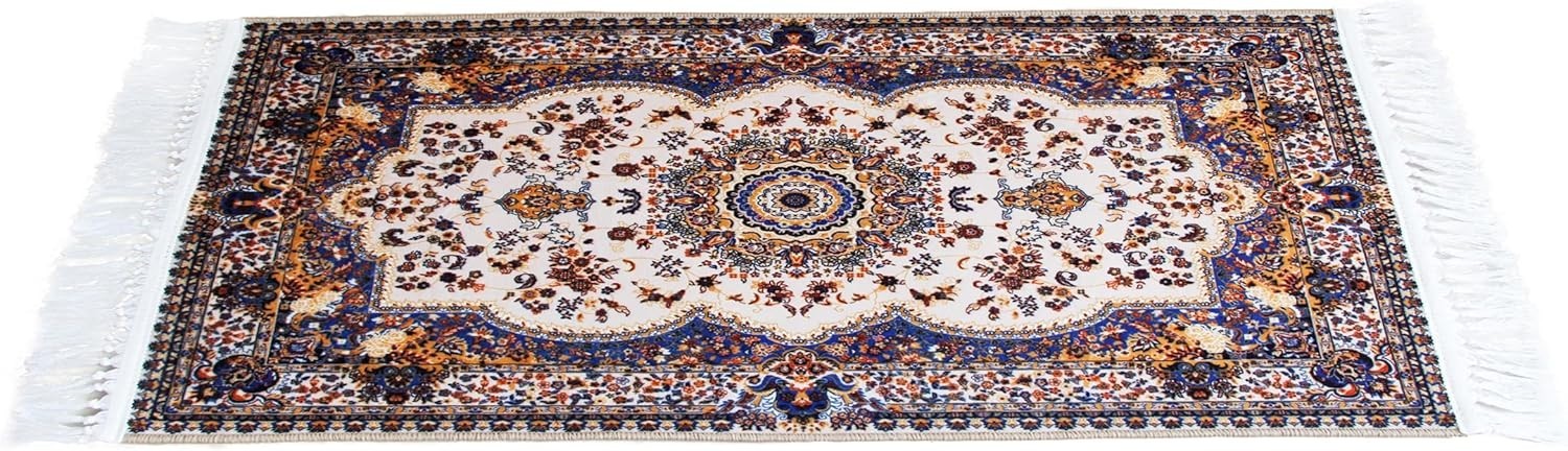 Large Blue Mughal Area Rug 200x290cm Washable Non Slip Traditional Carpet - Kwikley