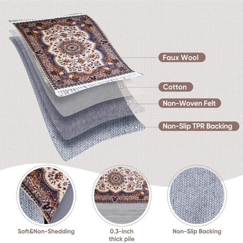 Large Blue Mughal Area Rug 200x290cm Washable Non Slip Traditional Carpet - Kwikley