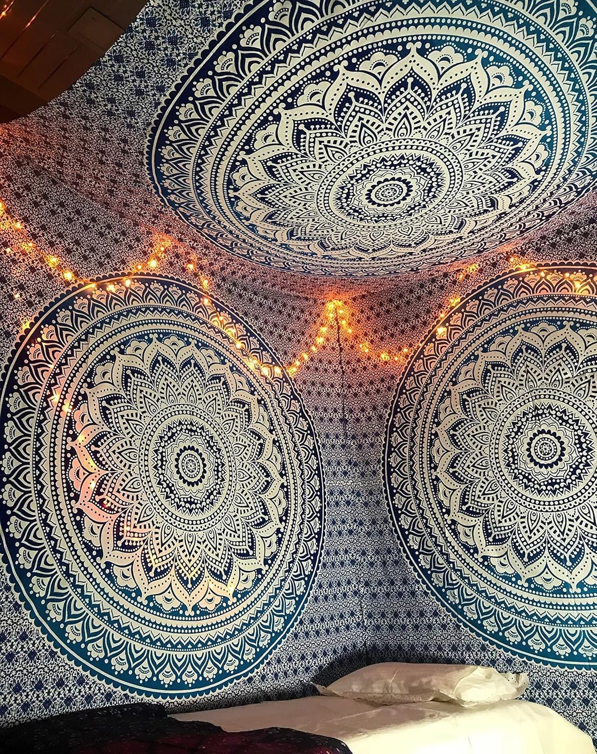 Large Blue Ombre Mandala Tapestry 82x87" Cotton Wall Hanging - Kwikley