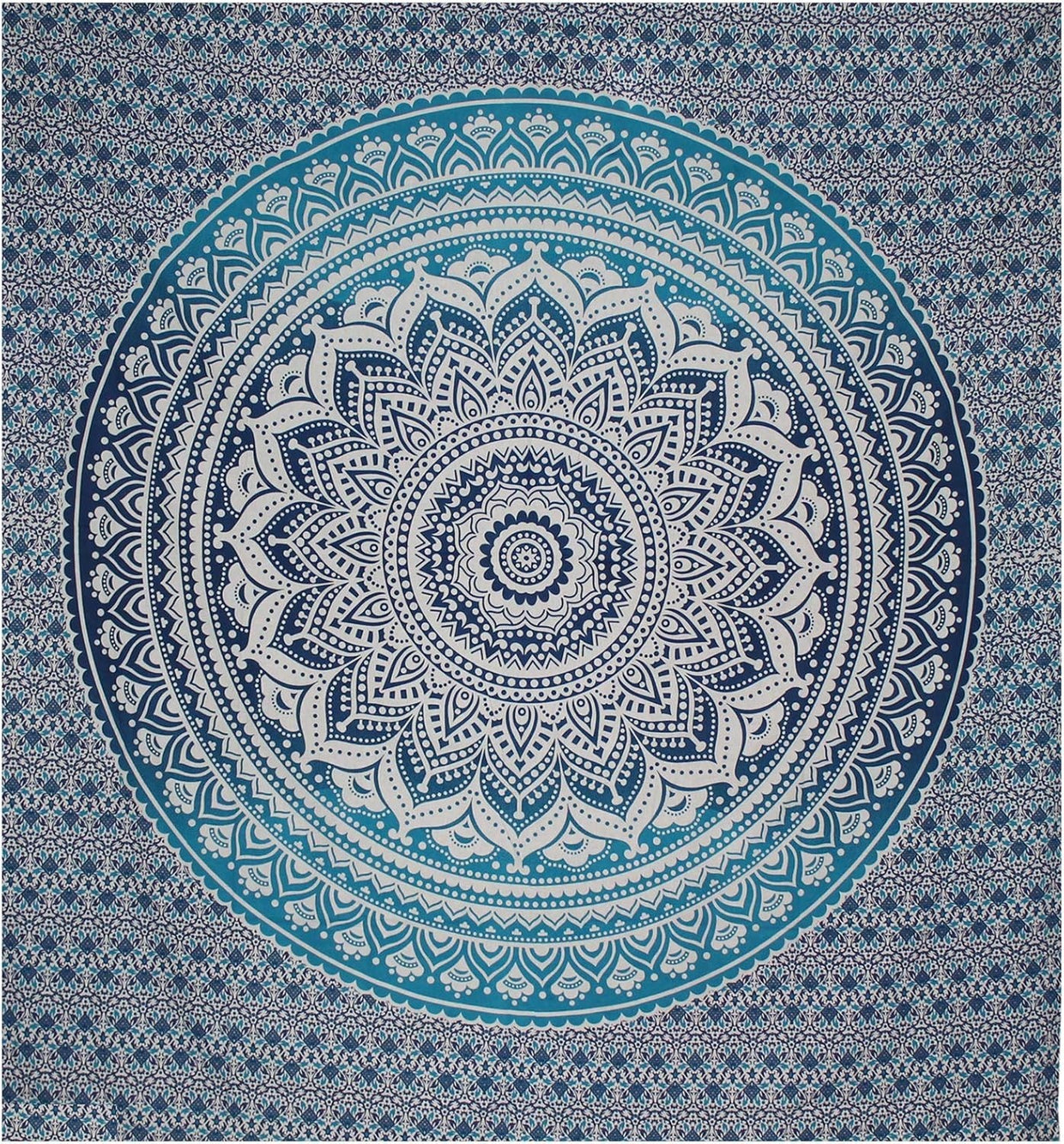 Large Blue Ombre Mandala Tapestry 82x87" Cotton Wall Hanging - Kwikley