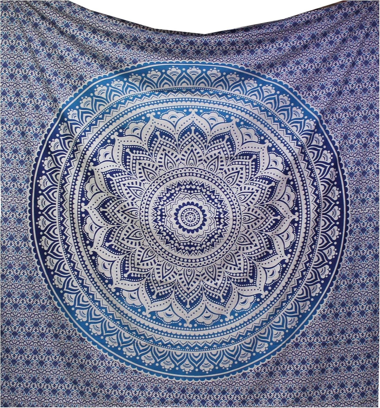 Large Blue Ombre Mandala Tapestry 82x87" Cotton Wall Hanging - Kwikley