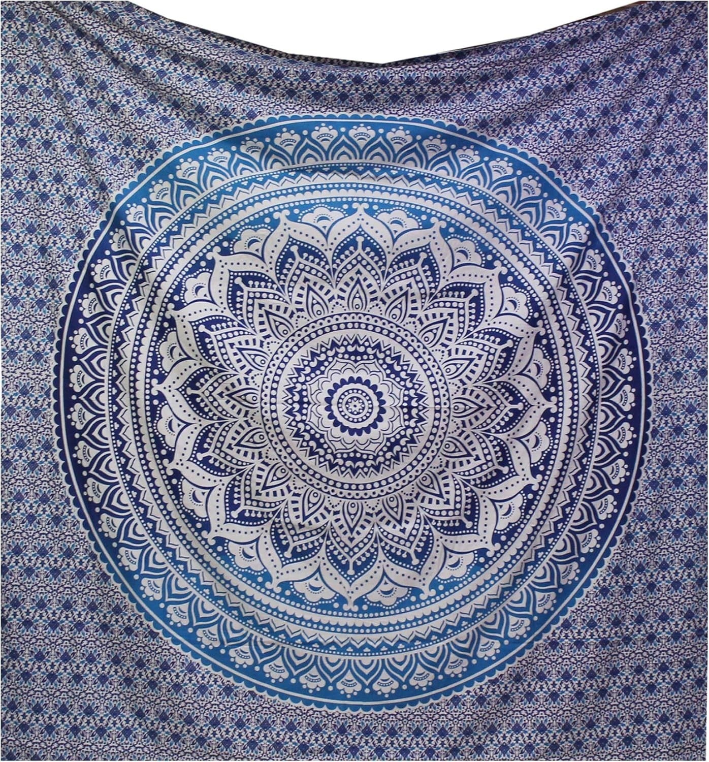 Large Blue Ombre Mandala Tapestry 82x87" Cotton Wall Hanging - Kwikley