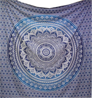 Large Blue Ombre Mandala Tapestry 82x87" Cotton Wall Hanging - Kwikley