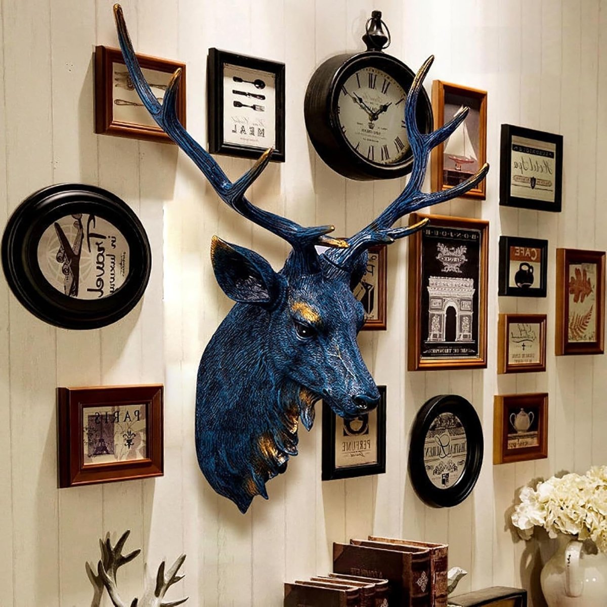 Large Blue Stag Head Wall Mount Deer Sculpture 58cm Resin - Kwikley