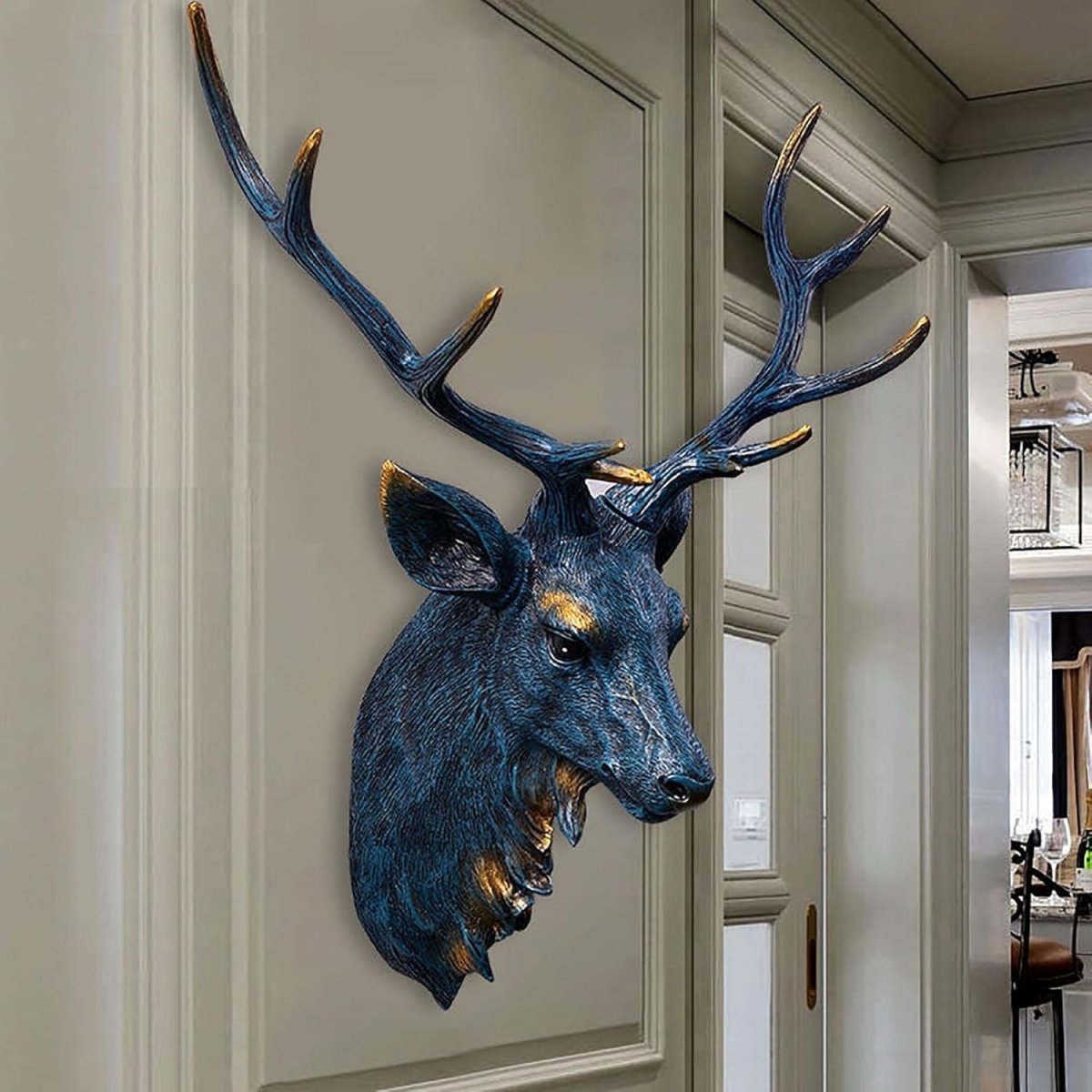 Large Blue Stag Head Wall Mount Deer Sculpture 58cm Resin - Kwikley