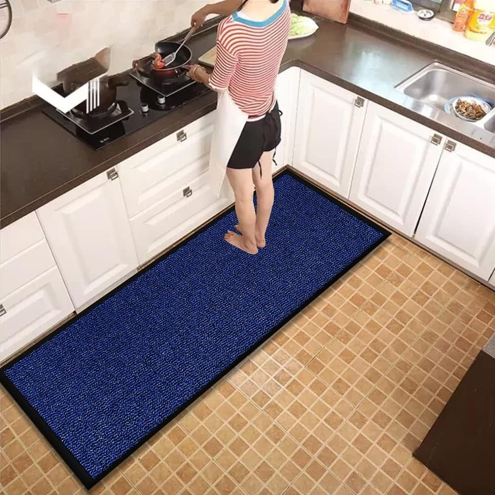 Large Blue Waterproof Entrance Mat 120x150cm Non Slip Heavy Duty Floor Rug - Kwikley