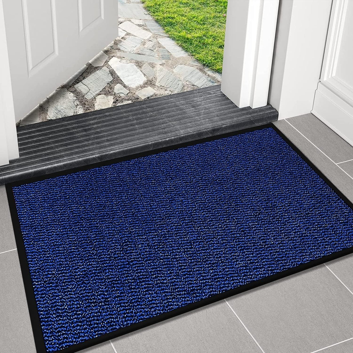 Large Blue Waterproof Entrance Mat 120x150cm Non Slip Heavy Duty Floor Rug - Kwikley