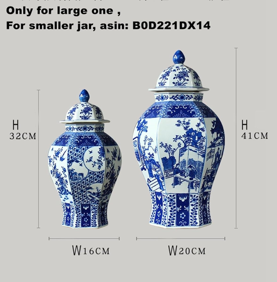 Large Blue White Ceramic Ginger Jar Vase 41cm Chinese Porcelain with Lid - Kwikley