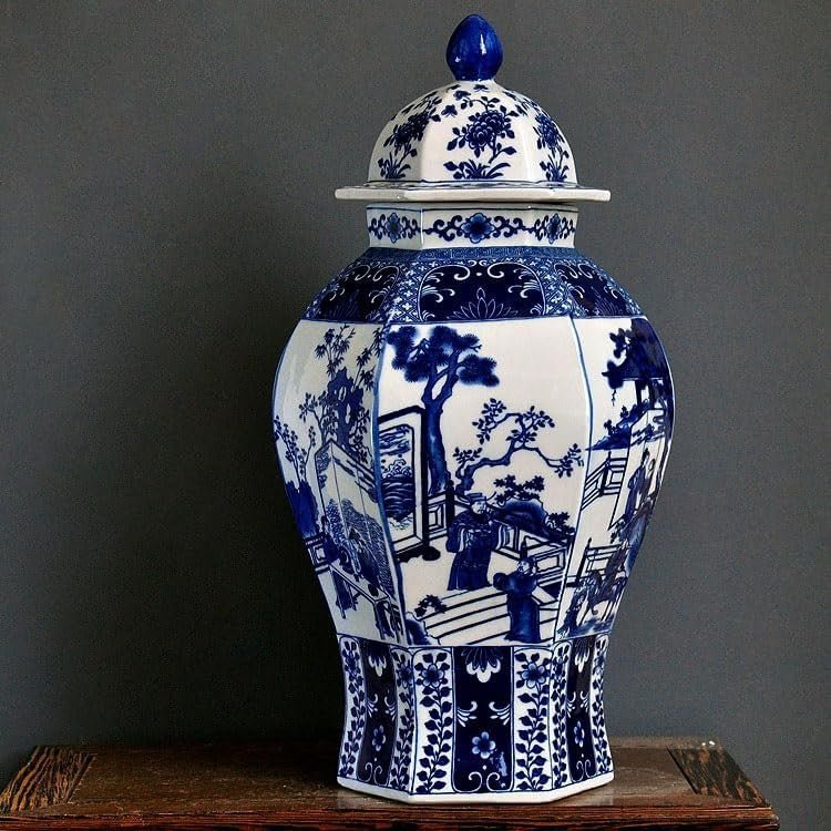 Large Blue White Ceramic Ginger Jar Vase 41cm Chinese Porcelain with Lid - Kwikley