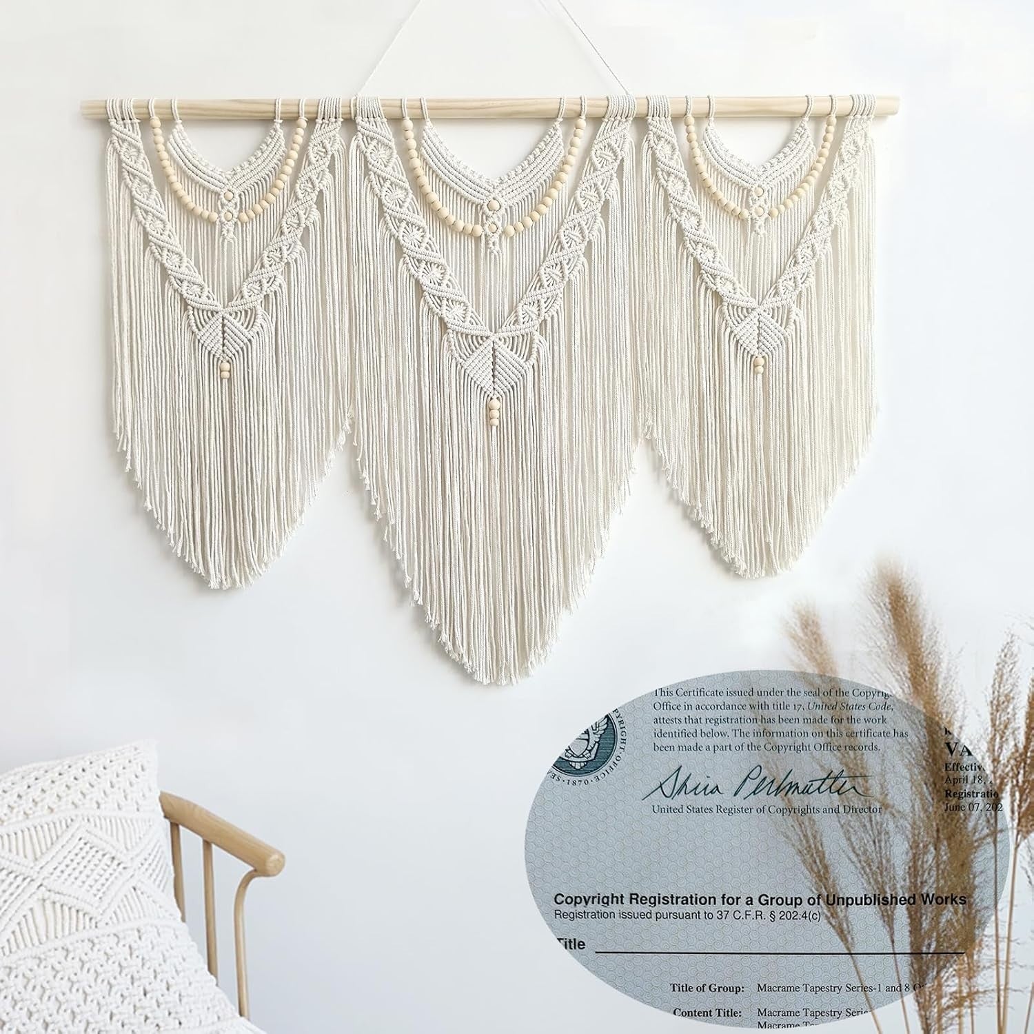 Large Boho Macrame Wall Hanging 43"x32" Cotton Tapestry Decor4 - Kwikley