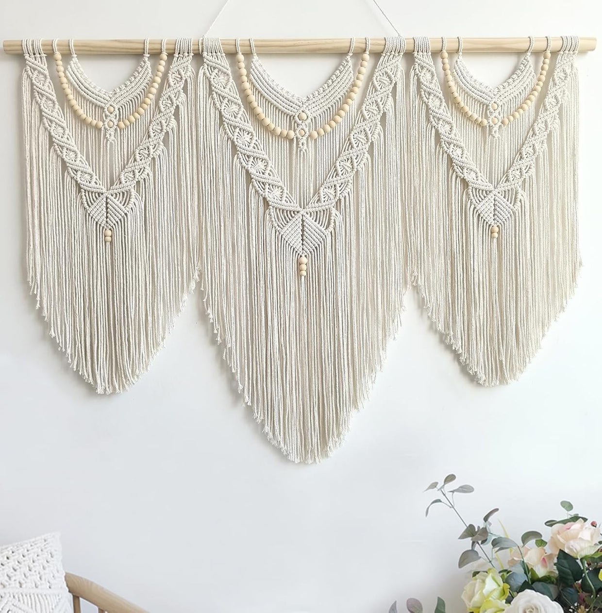 Large Boho Macrame Wall Hanging 43"x32" Cotton Tapestry Decor4 - Kwikley