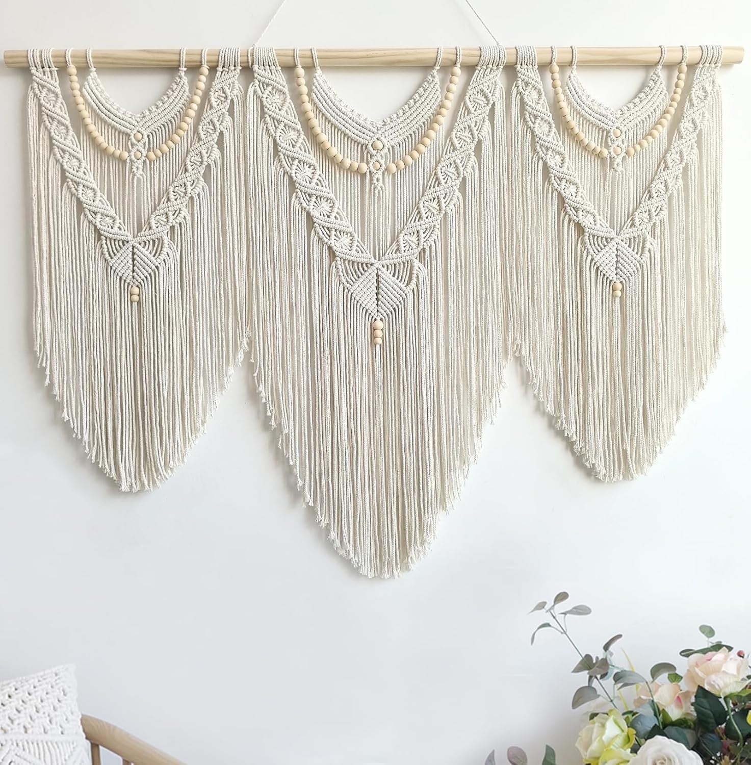 Large Boho Macrame Wall Hanging 43"x32" Cotton Tapestry Decor4 - Kwikley