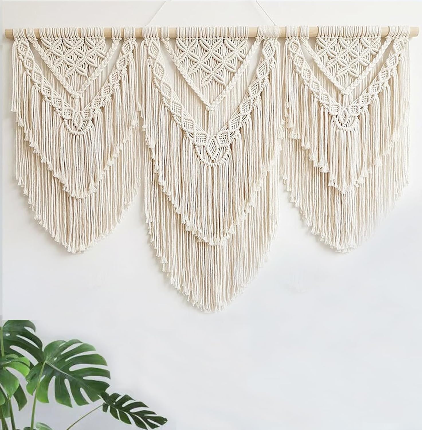 Large Boho Macrame Wall Hanging Cotton Tapestry Decor beige - H - Kwikley