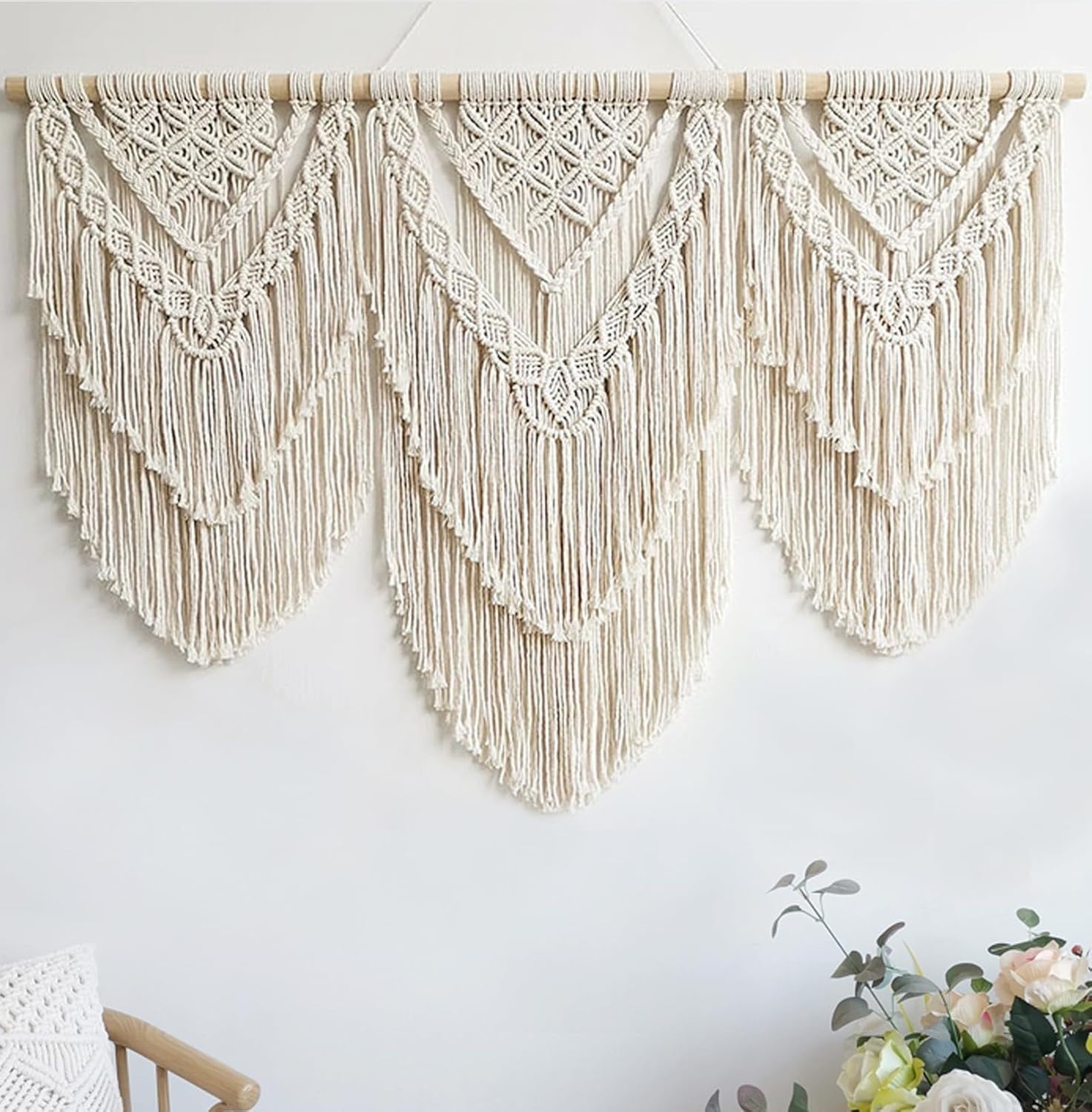 Large Boho Macrame Wall Hanging Cotton Tapestry Decor beige - H - Kwikley