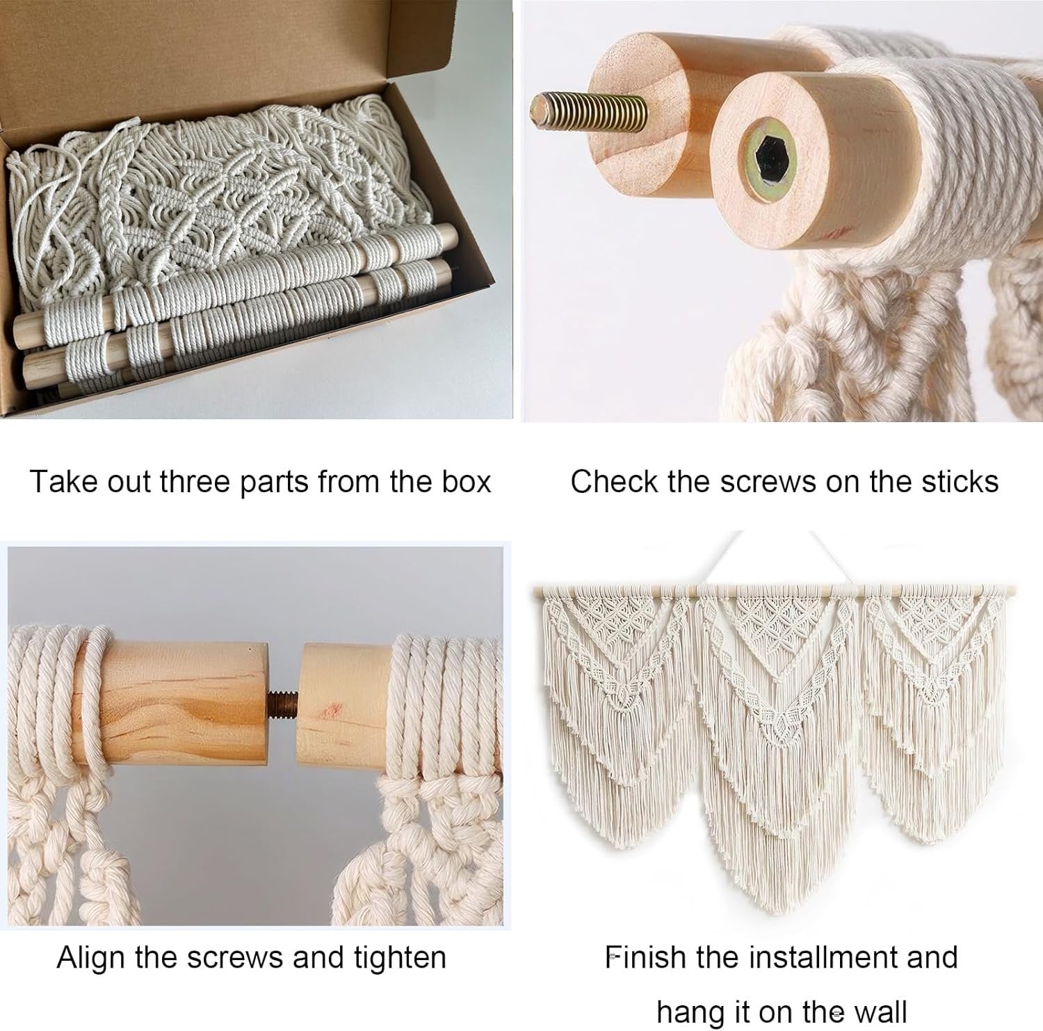 Large Boho Macrame Wall Hanging Cotton Tapestry Decor beige - H - Kwikley