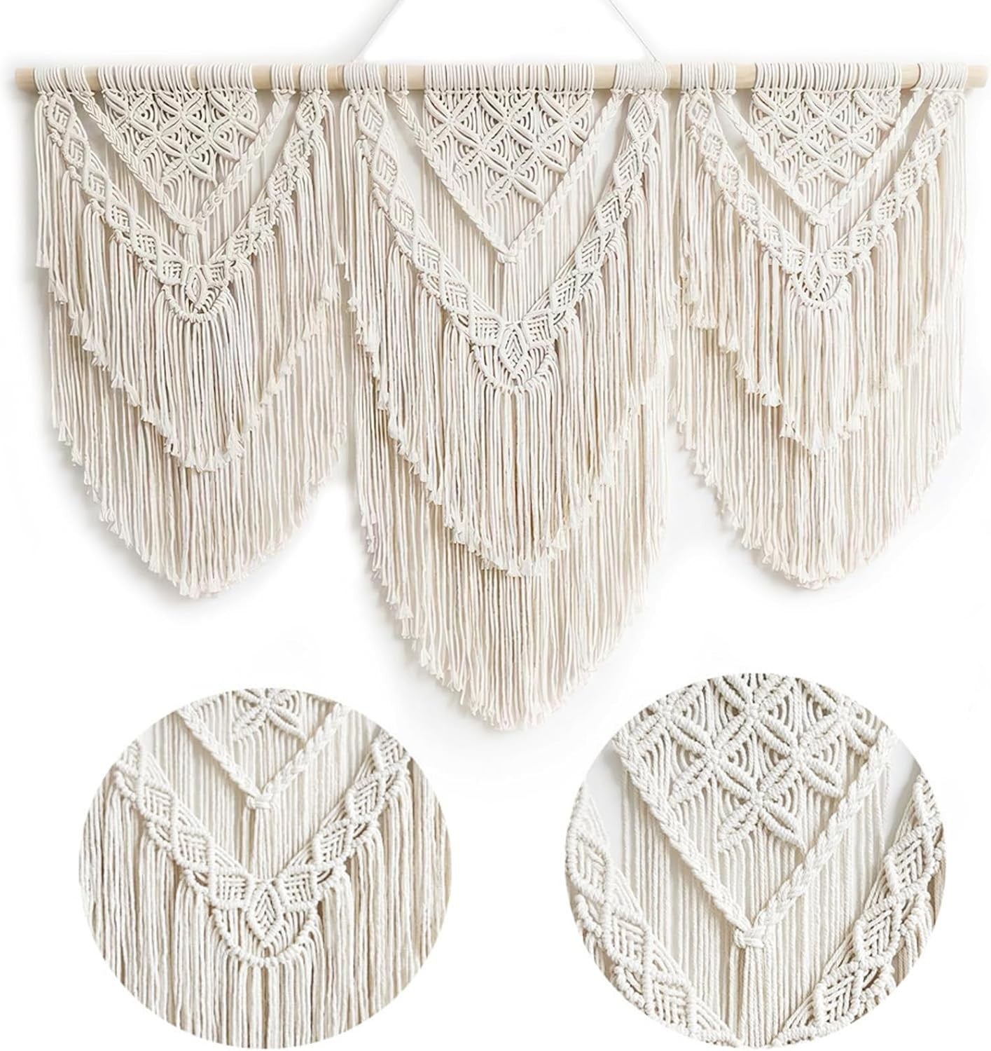 Large Boho Macrame Wall Hanging Cotton Tapestry Decor beige - H - Kwikley