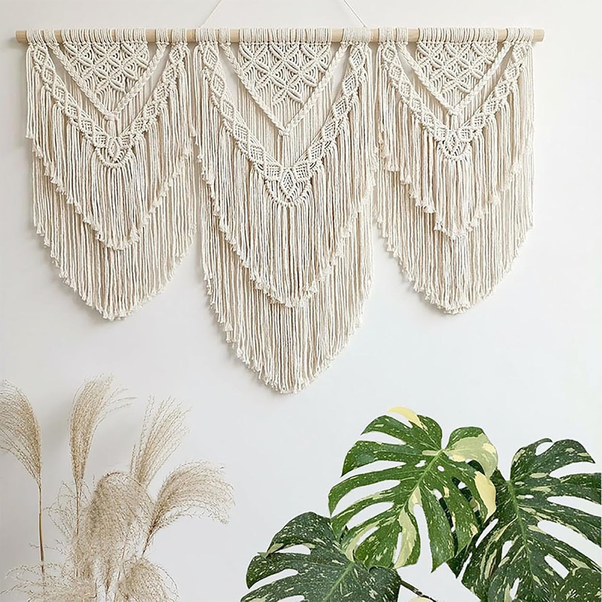 Large Boho Macrame Wall Hanging Cotton Tapestry Decor beige - H - Kwikley