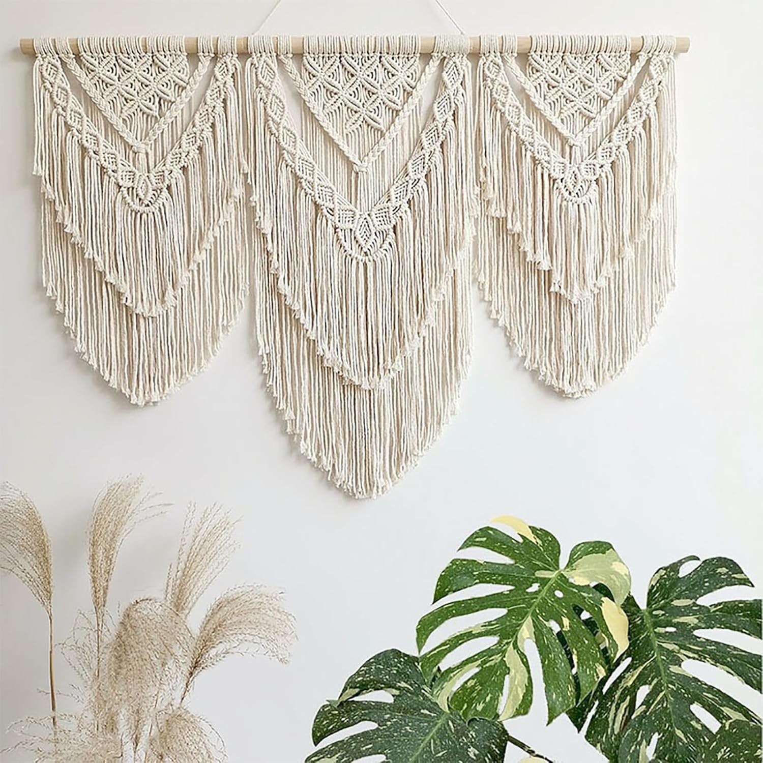Large Boho Macrame Wall Hanging Cotton Tapestry Decor beige - H - Kwikley