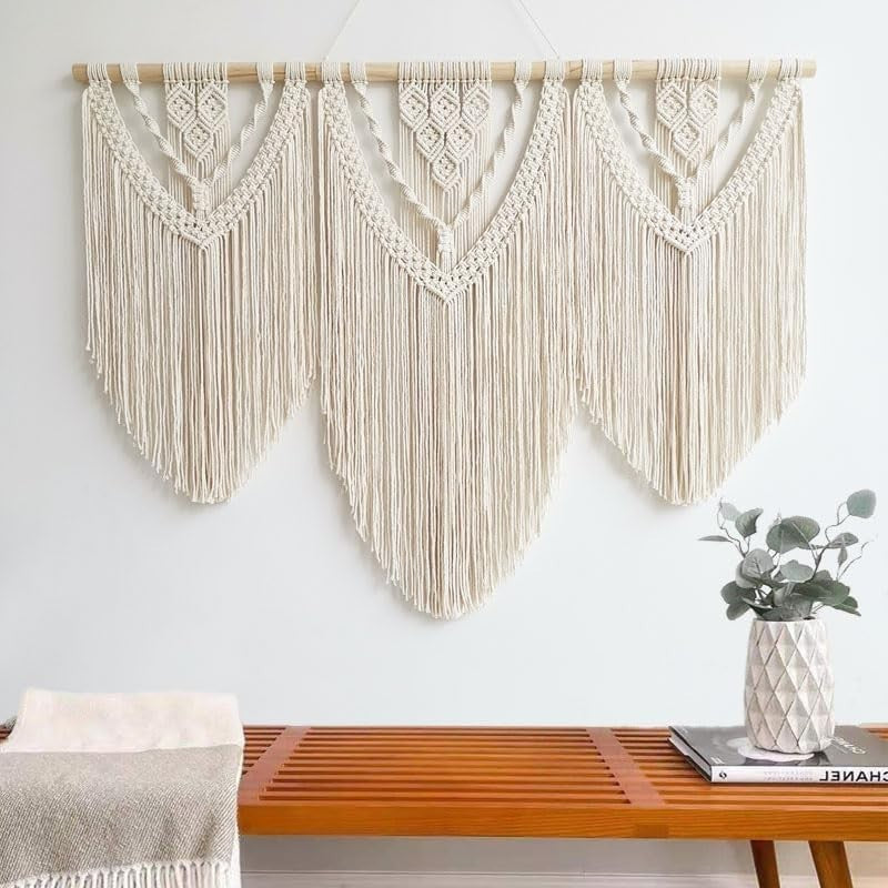 Large Boho Macrame Wall Tapestry 110x82cm Bedroom & Balcony - Kwikley