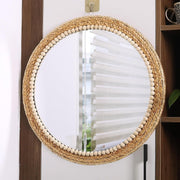 Large Boho Round Rattan Wall Mirror 53cm Hanging Decor - Kwikley