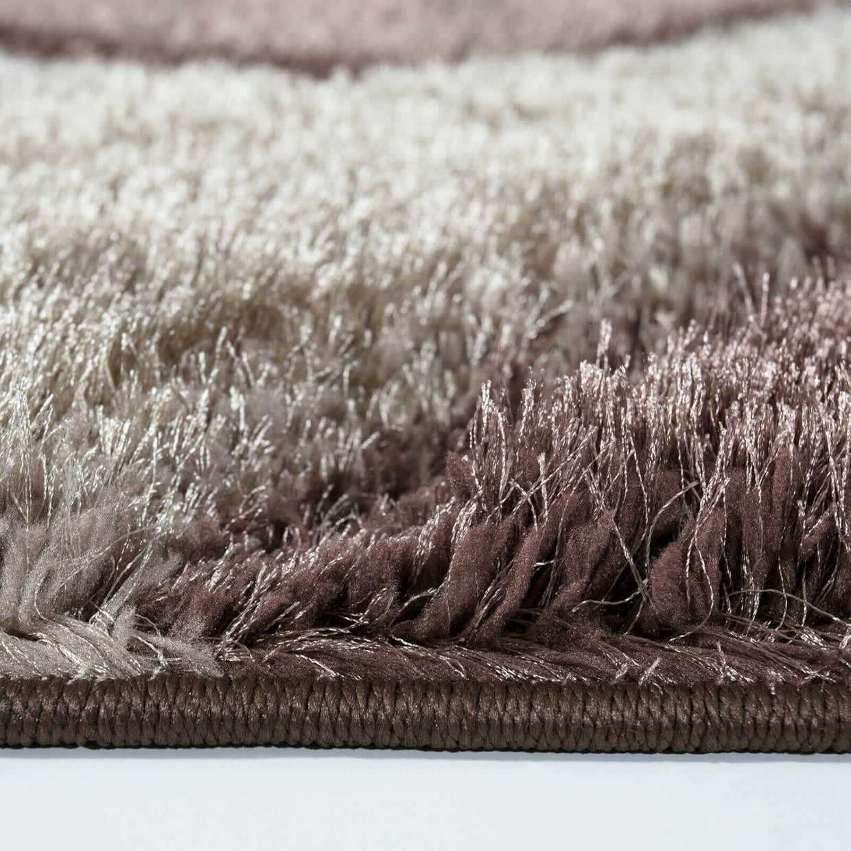 Large Brown Beige Geometric Shaggy Rug 160x230cm Soft Non Shed Area Carpet - Kwikley